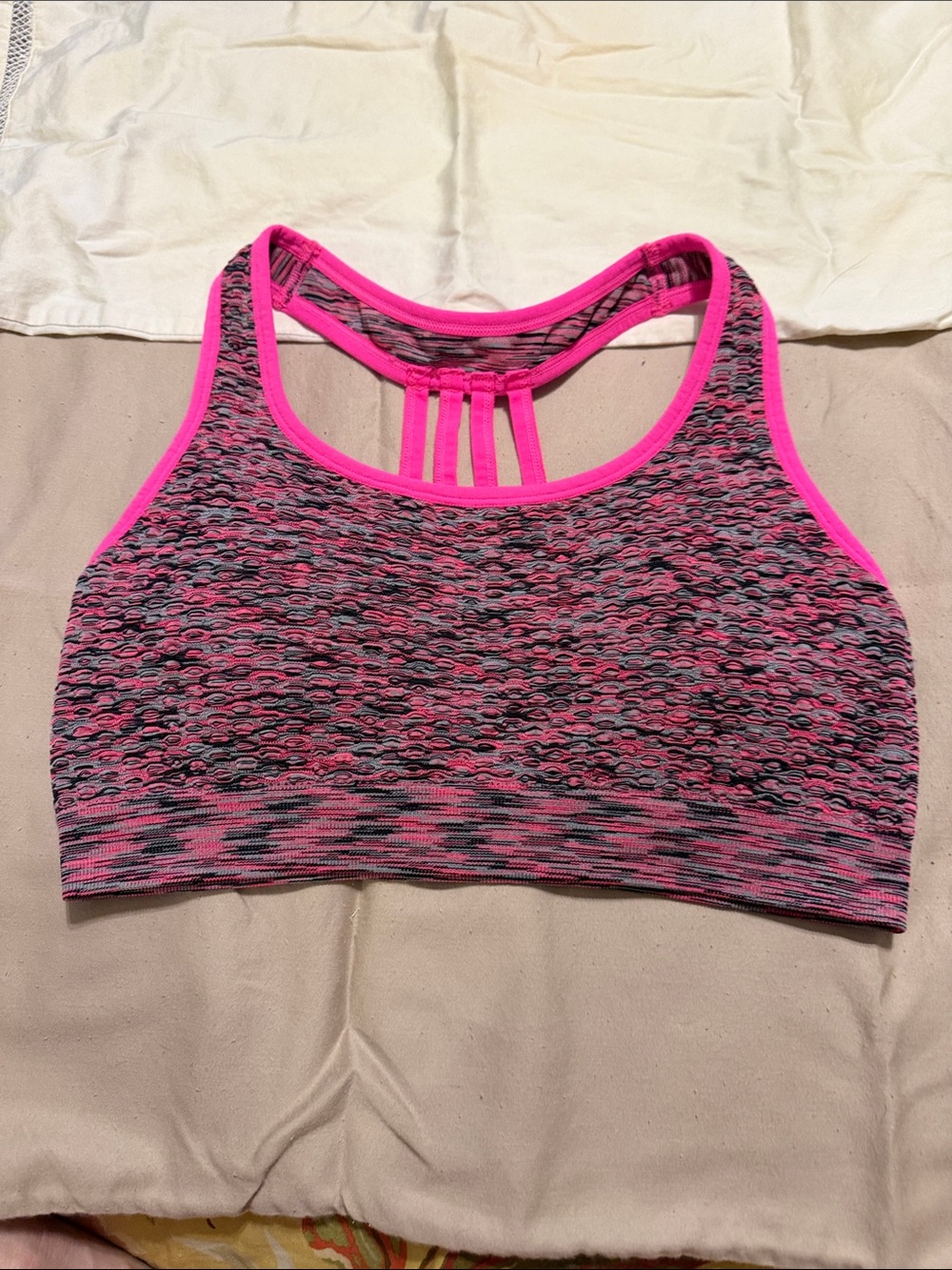 Jockey Pink and Gray Patterned Seamless Sports Bra